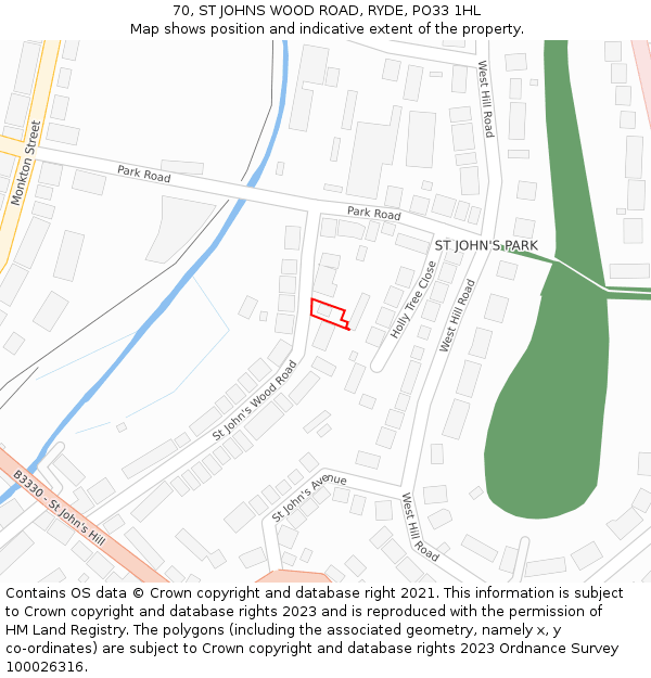 70, ST JOHNS WOOD ROAD, RYDE, PO33 1HL: Location map and indicative extent of plot