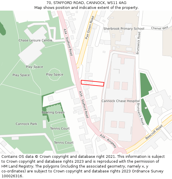 70, STAFFORD ROAD, CANNOCK, WS11 4AG: Location map and indicative extent of plot