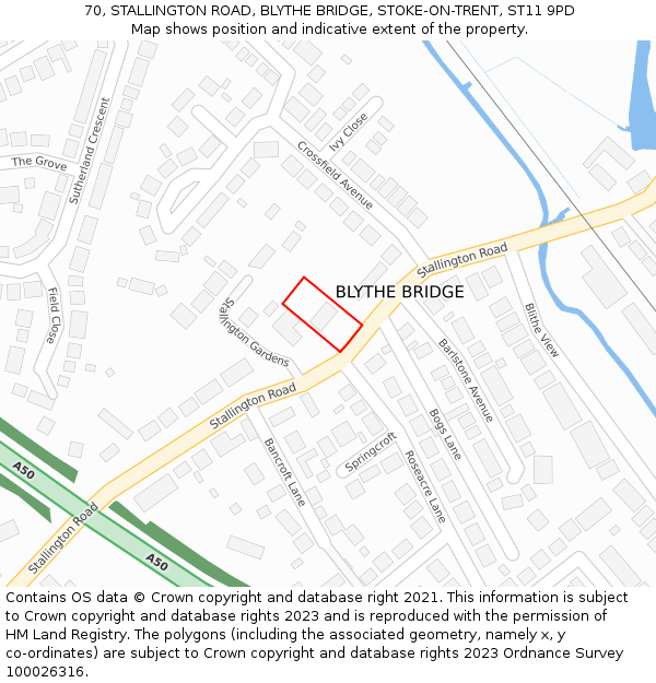 70, STALLINGTON ROAD, BLYTHE BRIDGE, STOKE-ON-TRENT, ST11 9PD: Location map and indicative extent of plot