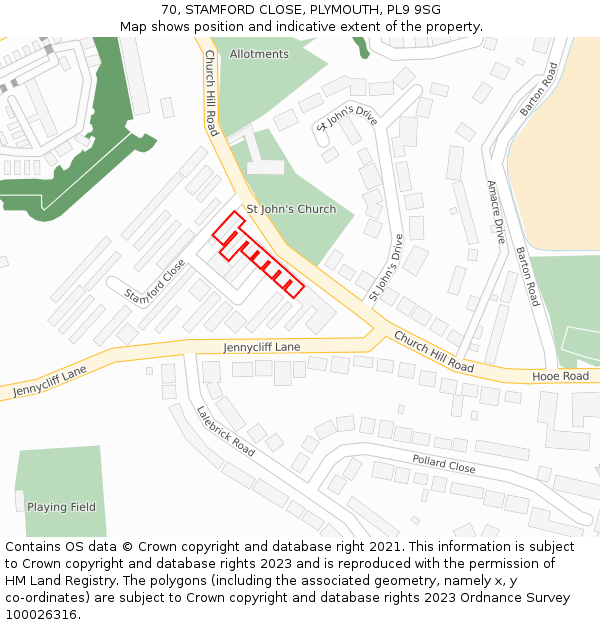 70, STAMFORD CLOSE, PLYMOUTH, PL9 9SG: Location map and indicative extent of plot