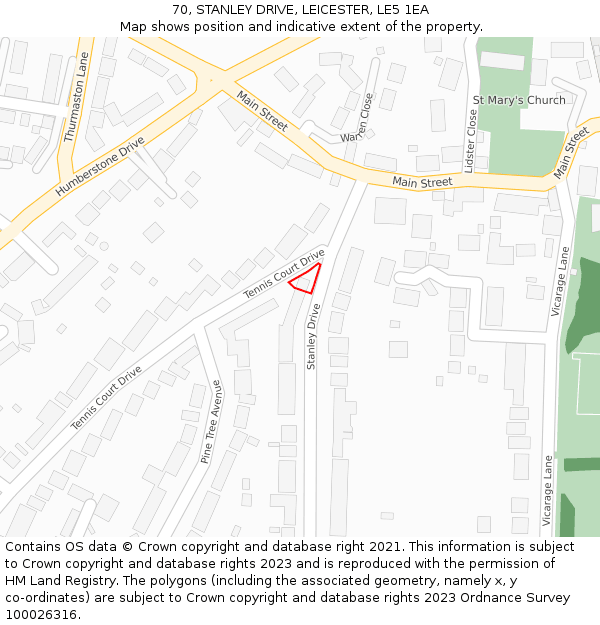 70, STANLEY DRIVE, LEICESTER, LE5 1EA: Location map and indicative extent of plot