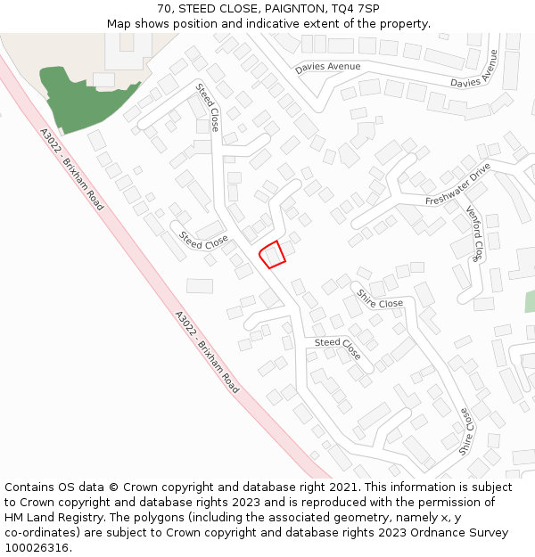 70, STEED CLOSE, PAIGNTON, TQ4 7SP: Location map and indicative extent of plot