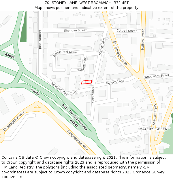 70, STONEY LANE, WEST BROMWICH, B71 4ET: Location map and indicative extent of plot