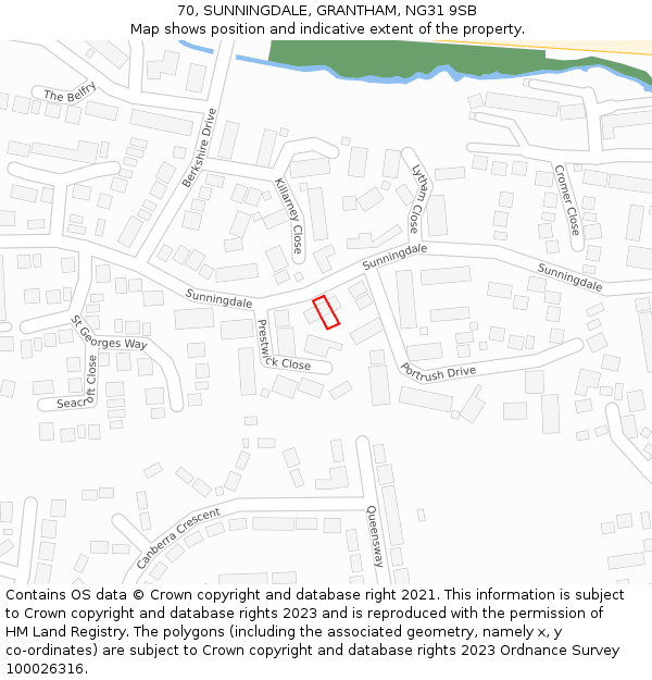 70, SUNNINGDALE, GRANTHAM, NG31 9SB: Location map and indicative extent of plot