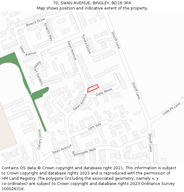 70, SWAN AVENUE, BINGLEY, BD16 3PA: Location map and indicative extent of plot