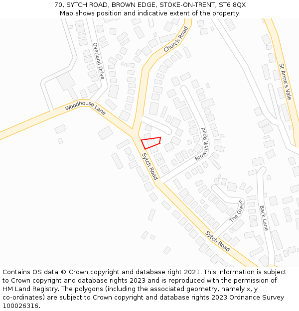 70, SYTCH ROAD, BROWN EDGE, STOKE-ON-TRENT, ST6 8QX: Location map and indicative extent of plot