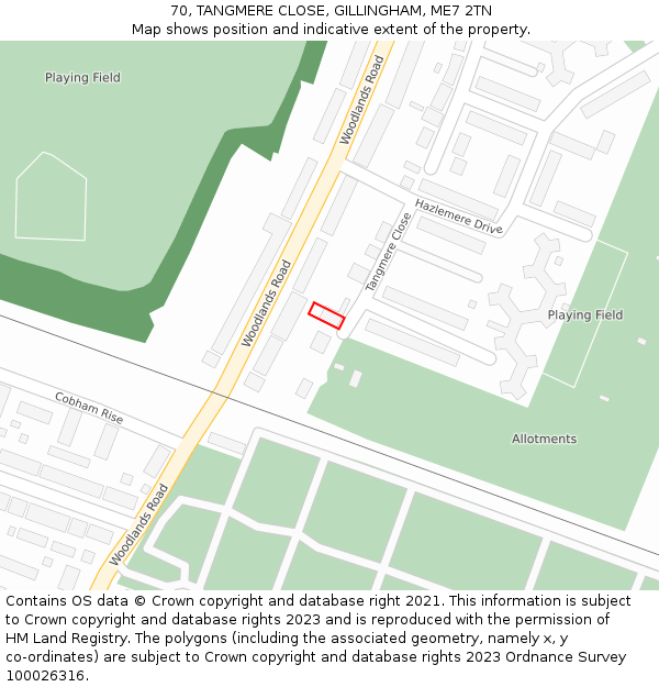 70, TANGMERE CLOSE, GILLINGHAM, ME7 2TN: Location map and indicative extent of plot