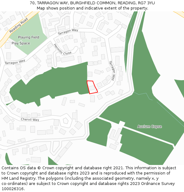 70, TARRAGON WAY, BURGHFIELD COMMON, READING, RG7 3YU: Location map and indicative extent of plot