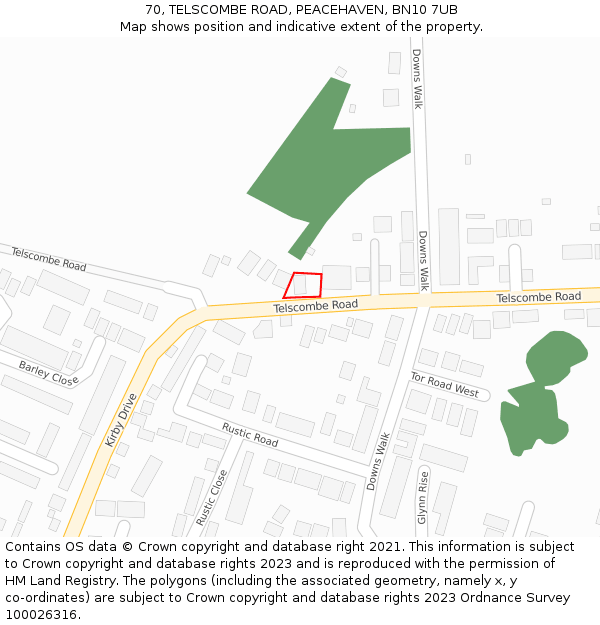70, TELSCOMBE ROAD, PEACEHAVEN, BN10 7UB: Location map and indicative extent of plot