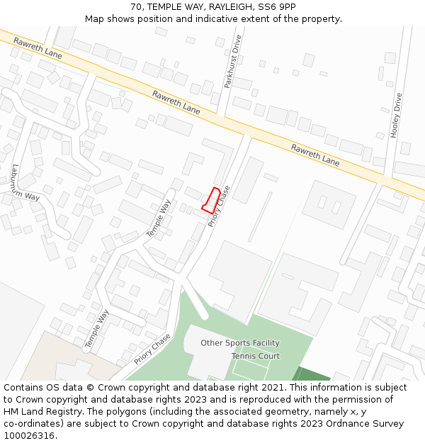 70, TEMPLE WAY, RAYLEIGH, SS6 9PP: Location map and indicative extent of plot