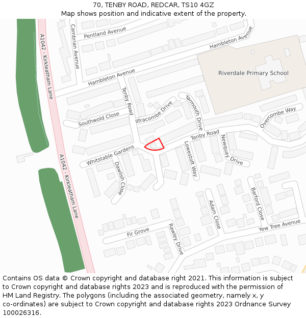 70, TENBY ROAD, REDCAR, TS10 4GZ: Location map and indicative extent of plot