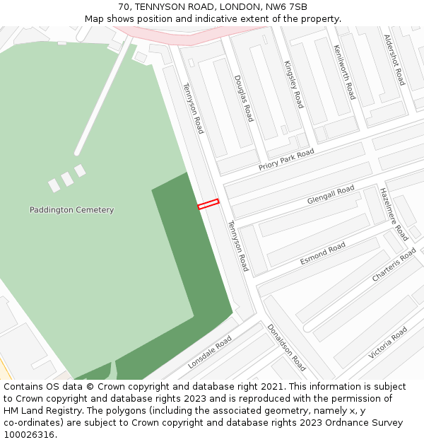 70, TENNYSON ROAD, LONDON, NW6 7SB: Location map and indicative extent of plot