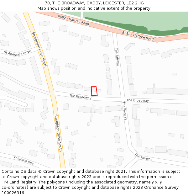 70, THE BROADWAY, OADBY, LEICESTER, LE2 2HG: Location map and indicative extent of plot