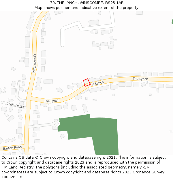 70, THE LYNCH, WINSCOMBE, BS25 1AR: Location map and indicative extent of plot