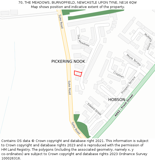 70, THE MEADOWS, BURNOPFIELD, NEWCASTLE UPON TYNE, NE16 6QW: Location map and indicative extent of plot