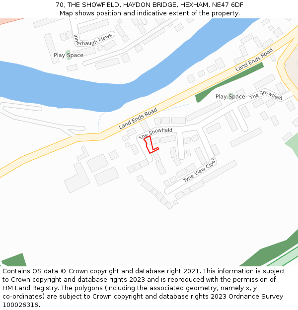 70, THE SHOWFIELD, HAYDON BRIDGE, HEXHAM, NE47 6DF: Location map and indicative extent of plot