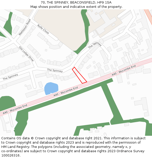 70, THE SPINNEY, BEACONSFIELD, HP9 1SA: Location map and indicative extent of plot