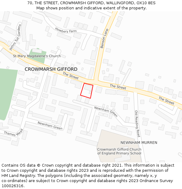 70, THE STREET, CROWMARSH GIFFORD, WALLINGFORD, OX10 8ES: Location map and indicative extent of plot