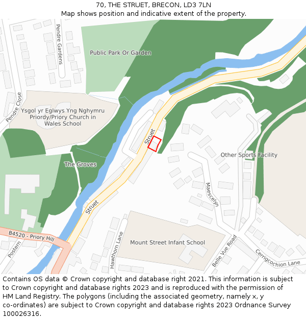 70, THE STRUET, BRECON, LD3 7LN: Location map and indicative extent of plot