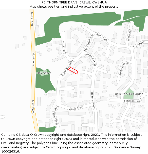 70, THORN TREE DRIVE, CREWE, CW1 4UA: Location map and indicative extent of plot