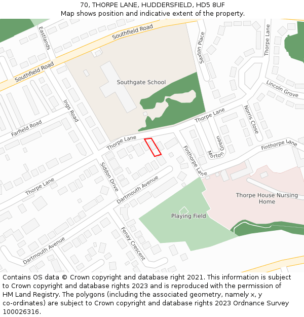 70, THORPE LANE, HUDDERSFIELD, HD5 8UF: Location map and indicative extent of plot