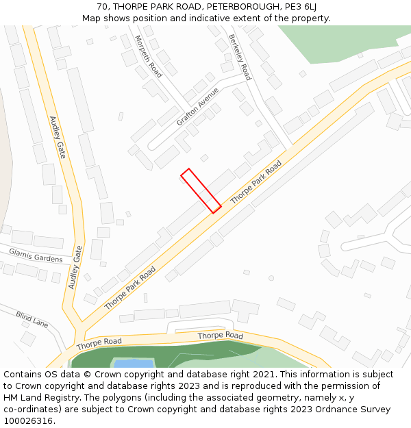 70, THORPE PARK ROAD, PETERBOROUGH, PE3 6LJ: Location map and indicative extent of plot