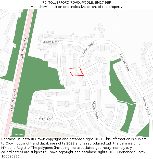 70, TOLLERFORD ROAD, POOLE, BH17 9BP: Location map and indicative extent of plot