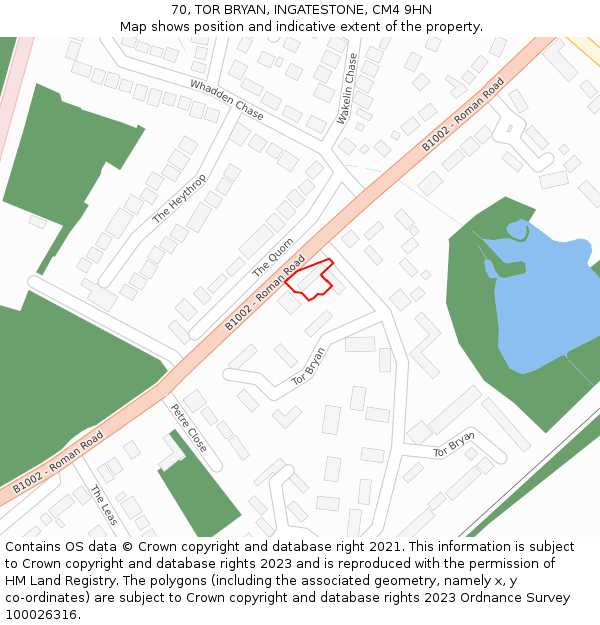 70, TOR BRYAN, INGATESTONE, CM4 9HN: Location map and indicative extent of plot