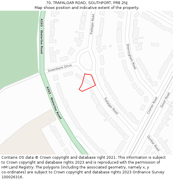 70, TRAFALGAR ROAD, SOUTHPORT, PR8 2NJ: Location map and indicative extent of plot