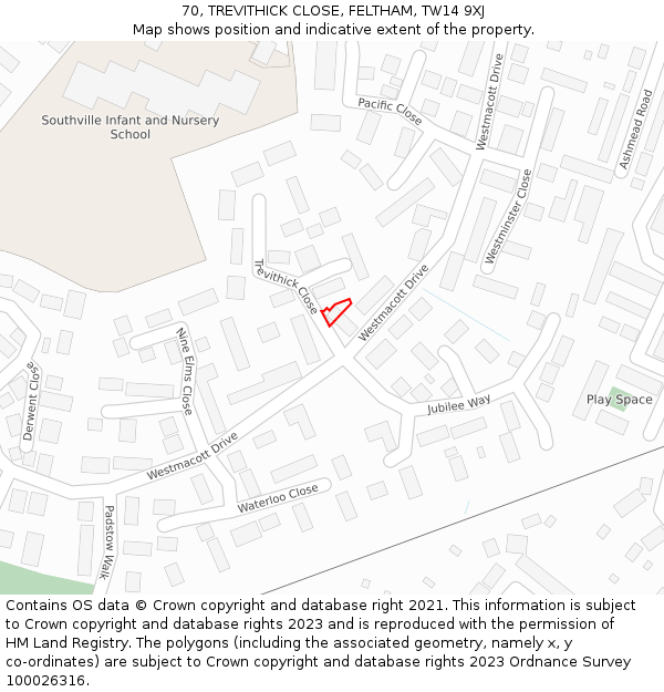 70, TREVITHICK CLOSE, FELTHAM, TW14 9XJ: Location map and indicative extent of plot