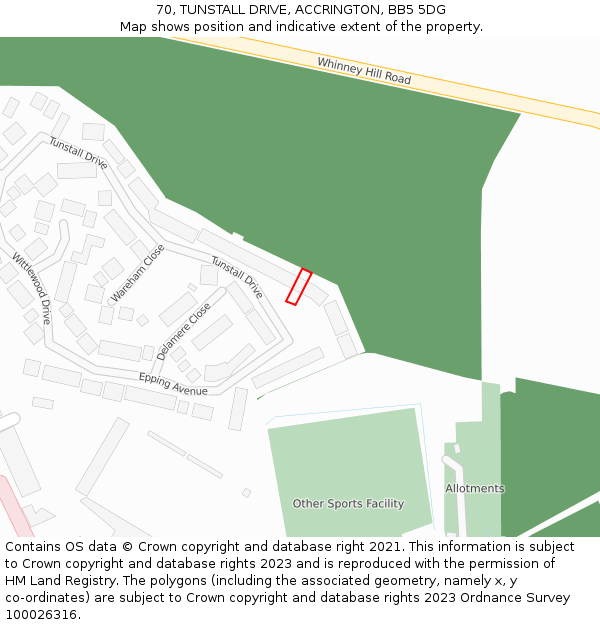 70, TUNSTALL DRIVE, ACCRINGTON, BB5 5DG: Location map and indicative extent of plot