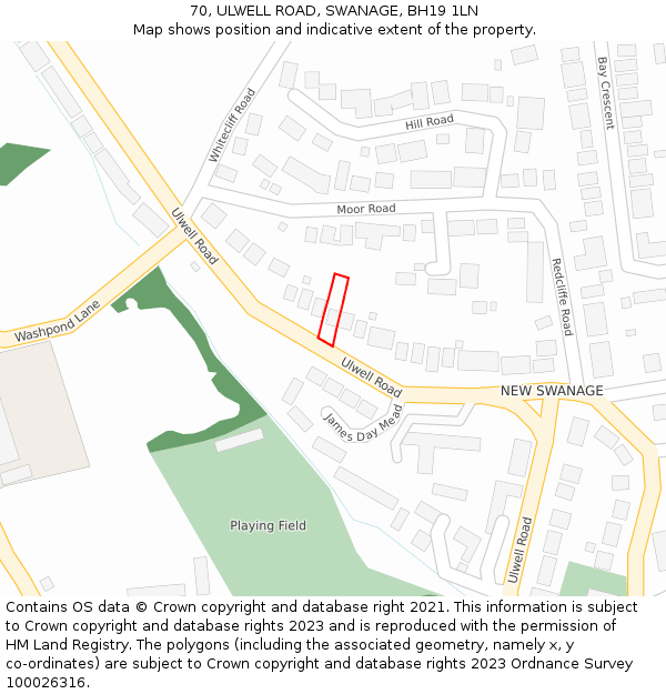 70, ULWELL ROAD, SWANAGE, BH19 1LN: Location map and indicative extent of plot