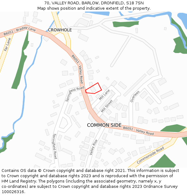 70, VALLEY ROAD, BARLOW, DRONFIELD, S18 7SN: Location map and indicative extent of plot