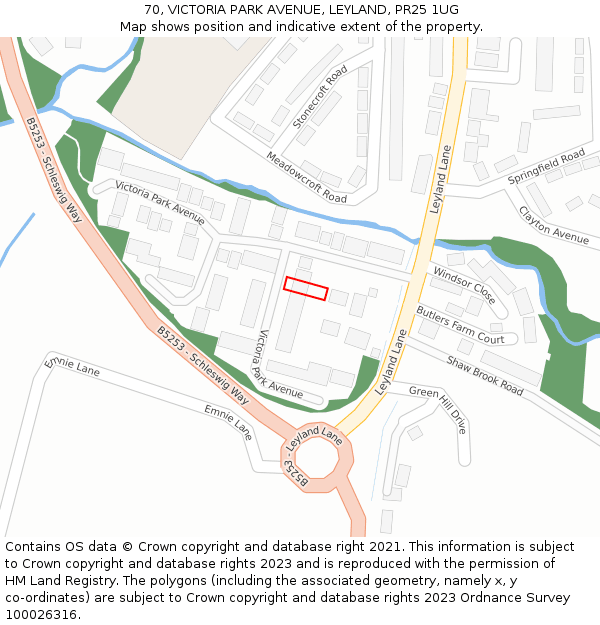 70, VICTORIA PARK AVENUE, LEYLAND, PR25 1UG: Location map and indicative extent of plot