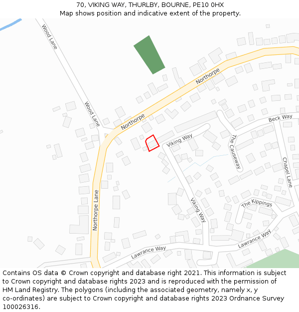 70, VIKING WAY, THURLBY, BOURNE, PE10 0HX: Location map and indicative extent of plot