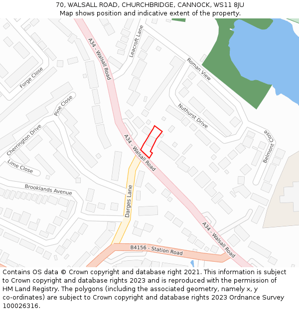 70, WALSALL ROAD, CHURCHBRIDGE, CANNOCK, WS11 8JU: Location map and indicative extent of plot