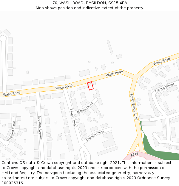 70, WASH ROAD, BASILDON, SS15 4EA: Location map and indicative extent of plot