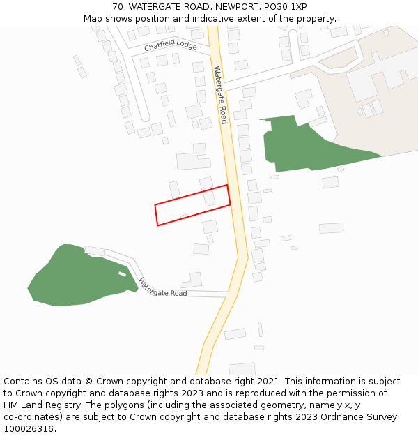 70, WATERGATE ROAD, NEWPORT, PO30 1XP: Location map and indicative extent of plot