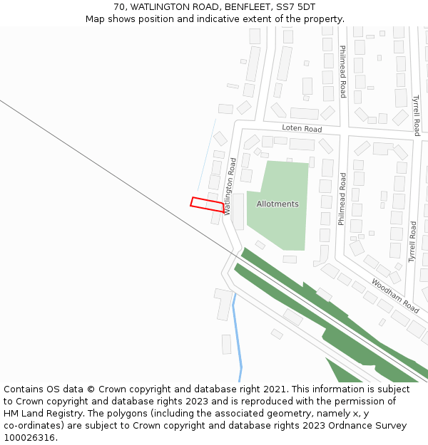 70, WATLINGTON ROAD, BENFLEET, SS7 5DT: Location map and indicative extent of plot