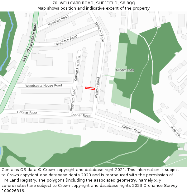 70, WELLCARR ROAD, SHEFFIELD, S8 8QQ: Location map and indicative extent of plot