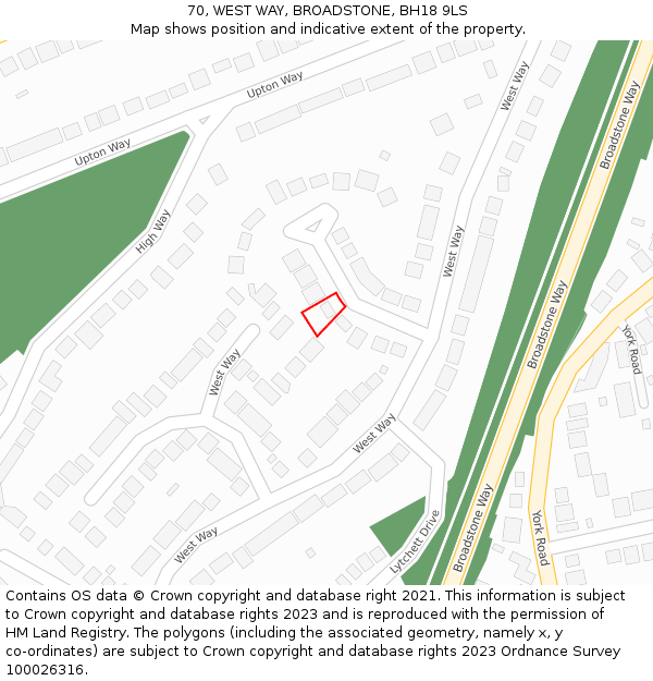 70, WEST WAY, BROADSTONE, BH18 9LS: Location map and indicative extent of plot