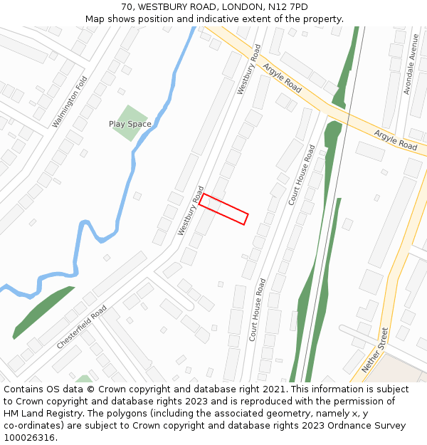 70, WESTBURY ROAD, LONDON, N12 7PD: Location map and indicative extent of plot