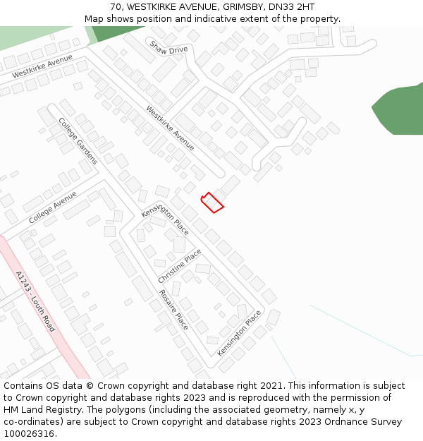 70, WESTKIRKE AVENUE, GRIMSBY, DN33 2HT: Location map and indicative extent of plot