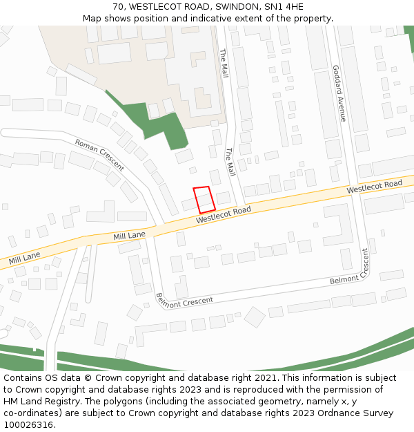 70, WESTLECOT ROAD, SWINDON, SN1 4HE: Location map and indicative extent of plot