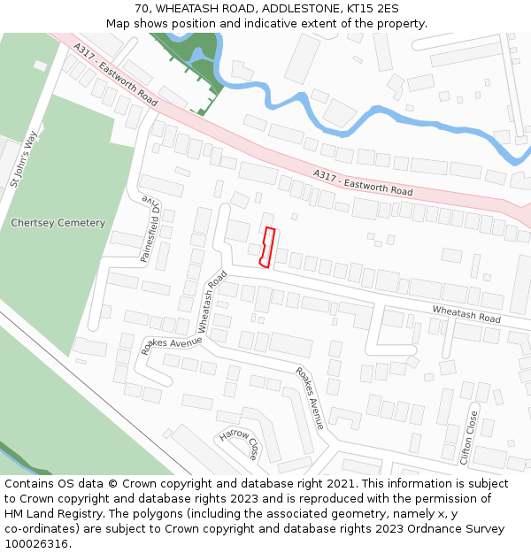 70, WHEATASH ROAD, ADDLESTONE, KT15 2ES: Location map and indicative extent of plot