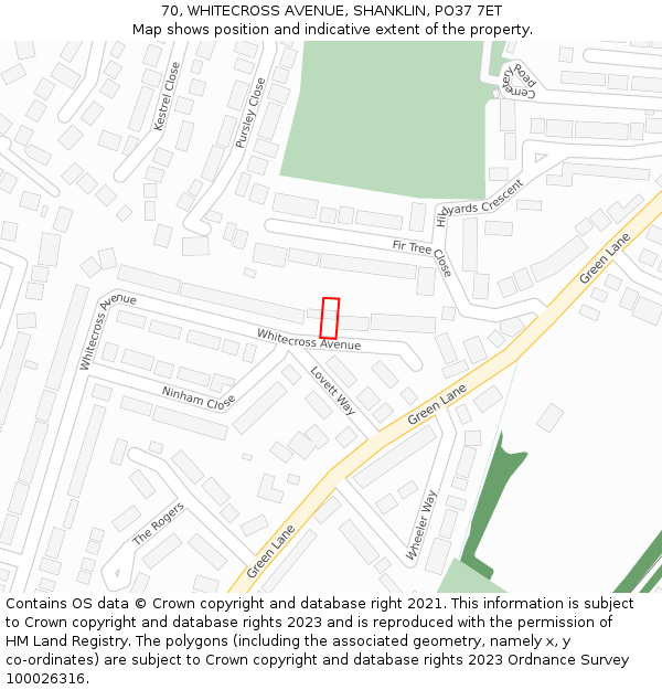 70, WHITECROSS AVENUE, SHANKLIN, PO37 7ET: Location map and indicative extent of plot