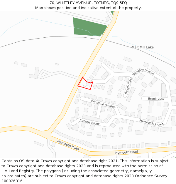 70, WHITELEY AVENUE, TOTNES, TQ9 5FQ: Location map and indicative extent of plot