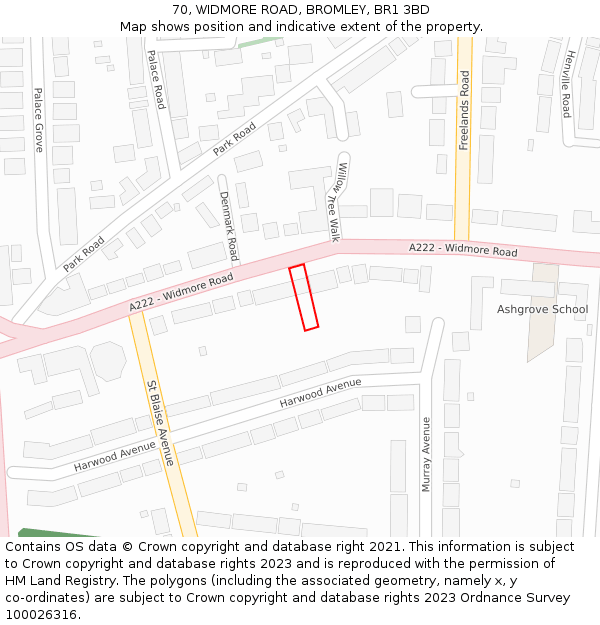 70, WIDMORE ROAD, BROMLEY, BR1 3BD: Location map and indicative extent of plot