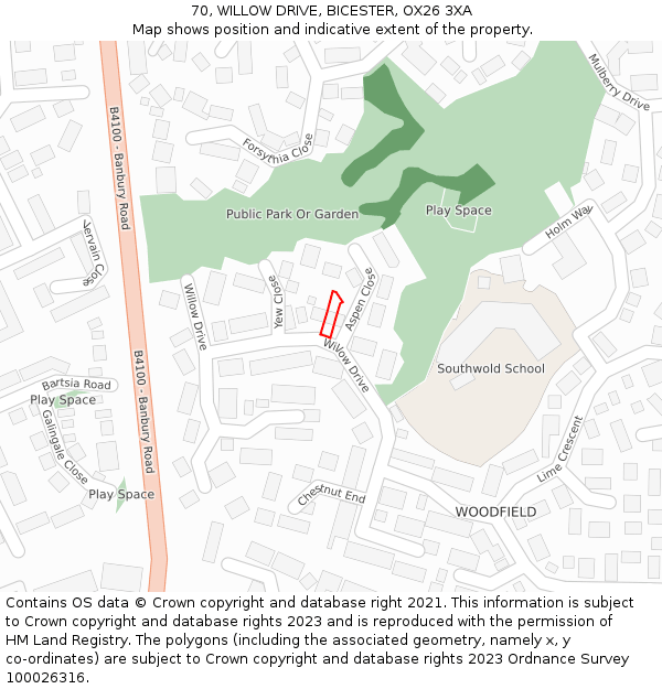 70, WILLOW DRIVE, BICESTER, OX26 3XA: Location map and indicative extent of plot