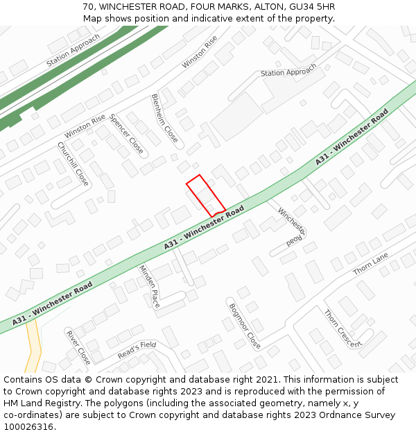 70, WINCHESTER ROAD, FOUR MARKS, ALTON, GU34 5HR: Location map and indicative extent of plot